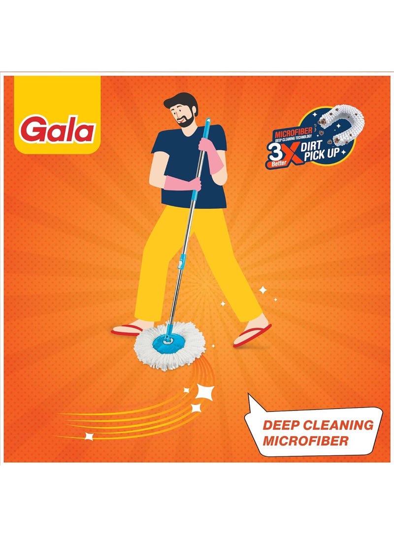 Gala e-Quick Spin Mop, Easy Wheels & Big Bucket with 2 Microfiber Refills, Floor Cleaning Mop with Bucket, pocha for floor cleaning, Mopping Set (white and blue) - Image 4